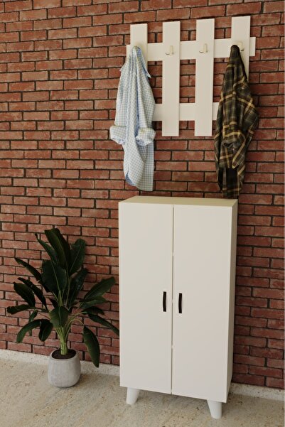 KZY Çitport 120 cm Çit Askılıklı Ayakkabılık Portmanto Beyaz