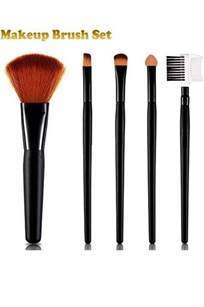 newnet Set de pensule de machiaj negre rafinate - 5 buc, cap moale, utilizare zilnică și profesională
