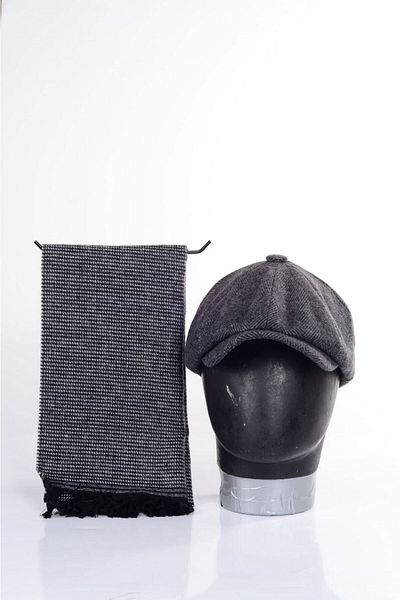 mercantoptan Peaky Blinders Herringbone Patterned Winter Cap - Scarf Set with Gift