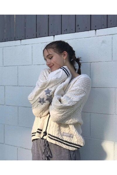 Köstebek Taylor Swift Cardigan Oversize Logo Beige Cardigan