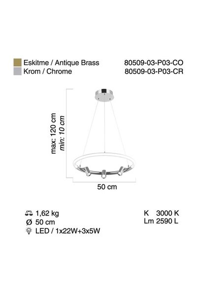 LUCEA Proves Ledlı Krom Sarkıt 20w+15w 3000k