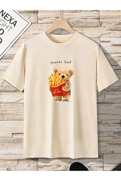 SeusCraft Tricou Fry Bear - Tricou de vară supradimensionat cu imprimeu bej, ...