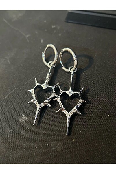 Köstebek Dikenli Kalp Sallanan Küpe