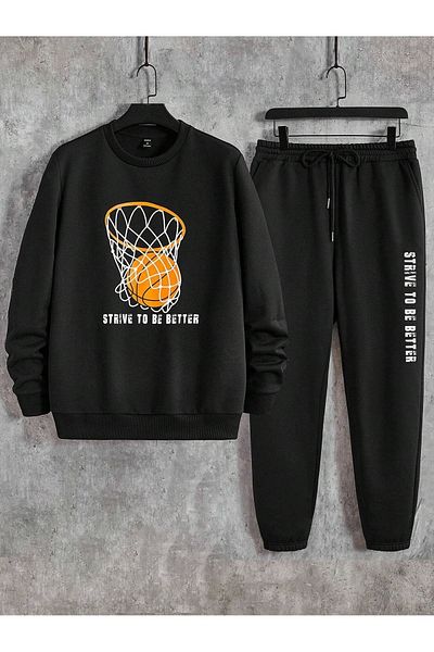 modaberry Strive Basketball Combination Bottom Top Σετ αθλητικής φόρμας - Μαύρο εμπριμέ Oversize Λαστιχένιο πόδι με λαιμόκοψη