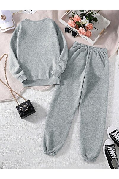 Trendglow Σετ αθλητικής φόρμας Chicago Usa Sweatshirt Jogger - Γκρι με στάμπα Oversize Φούτερ Unisex