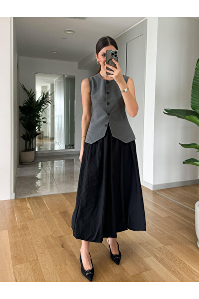 My Blog Fustă evazată cu balon - neagră, talie elastică