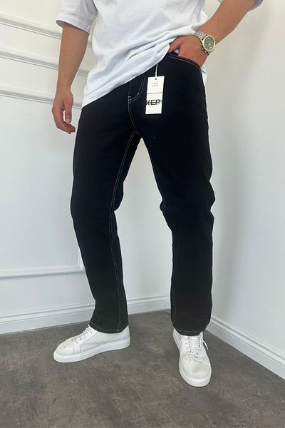 MADZEYMODA Ανδρικό φαρδύ μαύρο τζιν παντελόνι