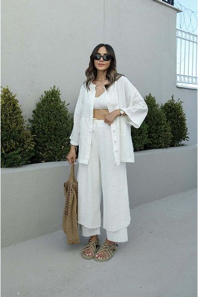 bymaestro woman Summer Casual Linen Women's Shirt Set - Comfortable Design