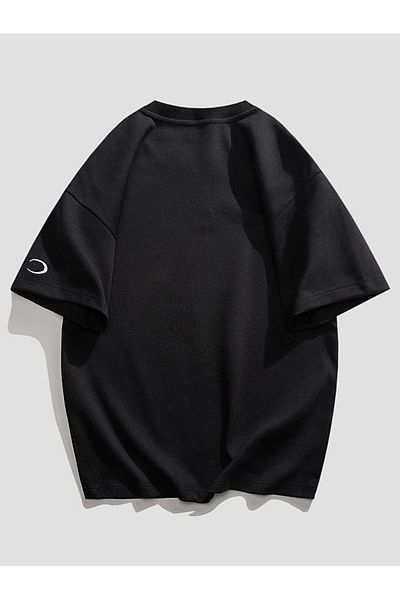 modaberry Tricou cu mânecă One Moon - Gât crew cu mânecă scurtă supradimensionată cu imprimeu negru