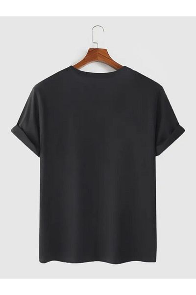 modaberry Κάθετο κινέζικο T-Shirt - Μαύρο εμπριμέ κοντό μανίκι με λαιμόκοψη