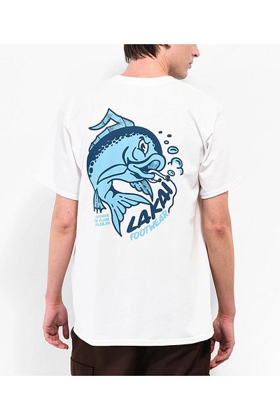 modaberry Μπλουζάκι Lakai Fish - Λευκό εμπριμέ κοντό μανίκι με λαιμόκοψη