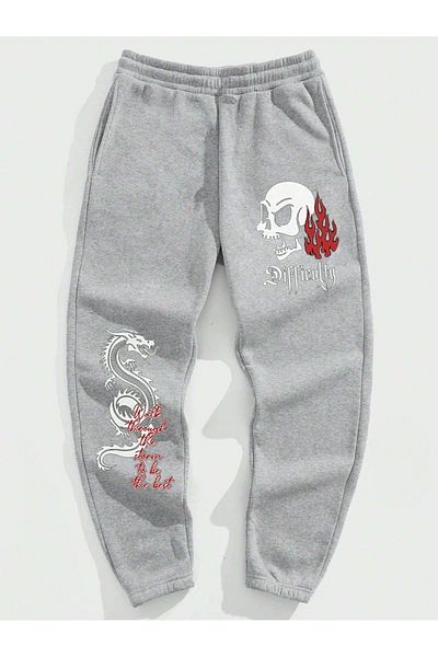 modaberry Difficulty Dragon Sweatpants Jogger - Γκρι εμπριμέ ψηλόμεσο πόδι από καουτσούκ