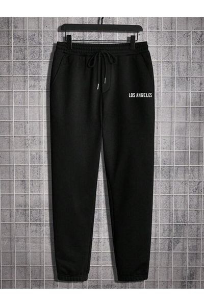modaberry Σετ φόρμας Los Angeles Sparkle Combination Bottom Top - Μαύρη στάμπα Oversize Λαστιχένια λαιμόκοψη