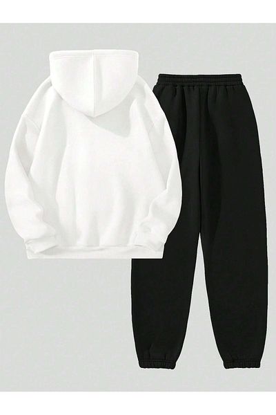 modaberry Σετ φόρμας Brooklyn New York Combination - Λευκό Μαύρο εμπριμέ Oversize Λαστιχένιο πόδι Crew Neck