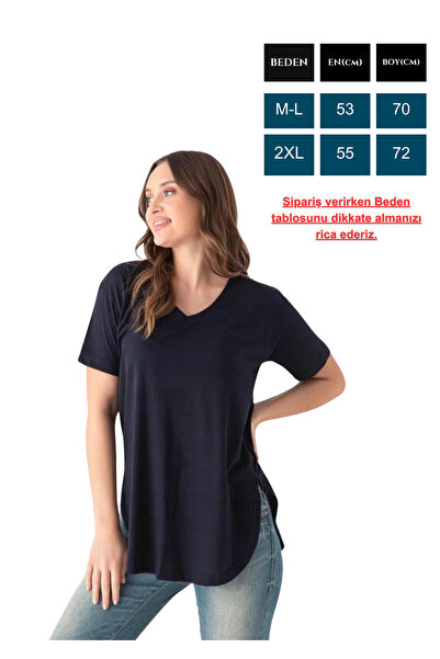 Trendbade Butik Γυναικείο μπλουζάκι Donex Navy Blue με λαιμόκοψη V