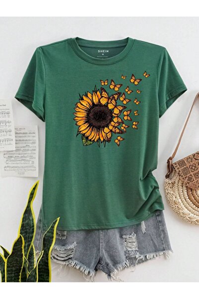 SeusCraft Tricou cu inimă florală și fluture - Tricou de vară supradimensiona...