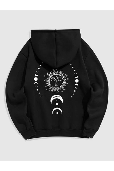 modaberry Μαύρο φούτερ με σχέδιο Celestial Sky - Φούτερ με χοντρή κουκούλα
