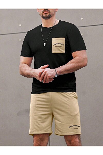 SeusCraft Τσέπη T-Shirt Σορτς Καλιφόρνια - Μαύρο Μπεζ κάτω επάνω ομαδικό σορτ...