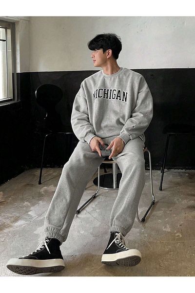 Josette Σετ φόρμας Michigan Oversize - Γκρι λαιμόκοψη, λαστιχένιο πόδι