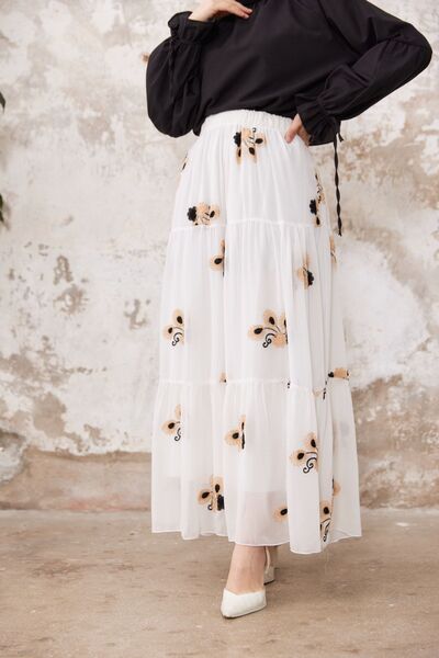 She Olive Φούστα από σιφόν με κέντημα χιτζάμπ - μαύρη