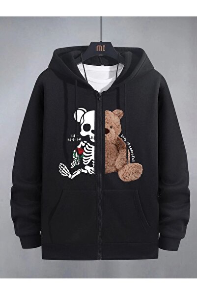 modaberry Ζακέτα Black Skeleton Bear - Με φερμουάρ, Oversize, Τσέπες, Χειμερι...