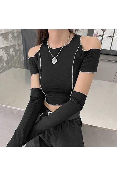 Köstebek Jumătate de tricou cu cusături albe și mâneci
