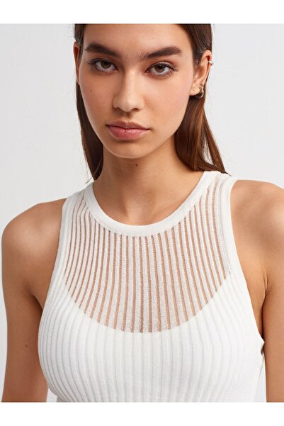 Dilvin 10410 Crew Neck Knitwear Athlete-Ecru