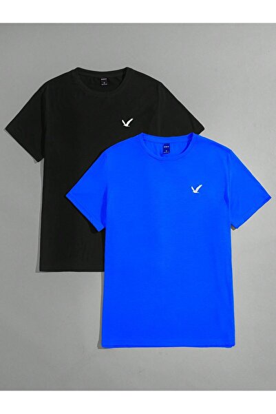 SeusCraft Комплект от 2 тениски с лого Flying Bird - Черна и саксофонно синя ...