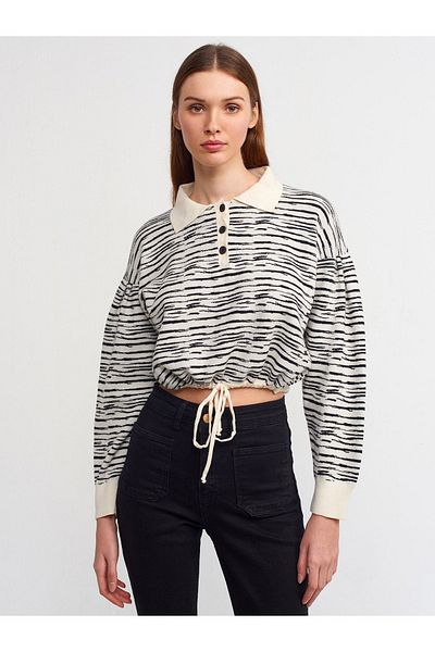 Dilvin 10318 Pulover cu nasturi cu guler polo natural