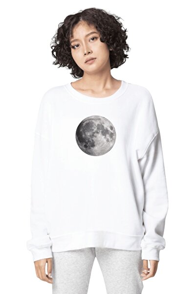 coolart Hanorac gros unisex cu imprimeu lună și guler rotund