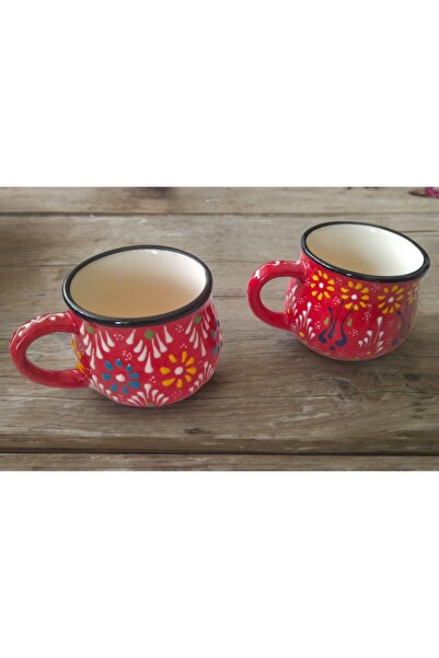 Buğra Çini Seramik 2 Li Kupa Seti El Yapımı Dantel Kahve Fincanı