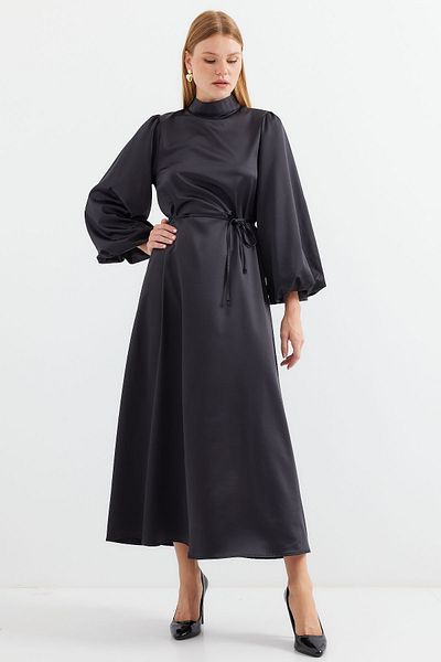 Bigdart Schwarzes Satin-Hijab-Abendkleid - Modell 2510