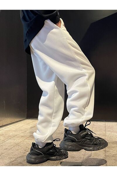 Trendglow Φούτερ California Pursue Jogger - Λευκό εμπριμέ ελαστικό πόδι με ψηλόμεσο χειμερινό σχέδιο