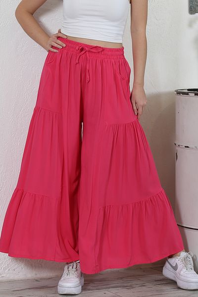 Chiccy Pantaloni casual italieni fucsia țesăți cu șnur spaniolă