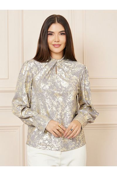 Styli Foil Print Twist Detail High Neck Top