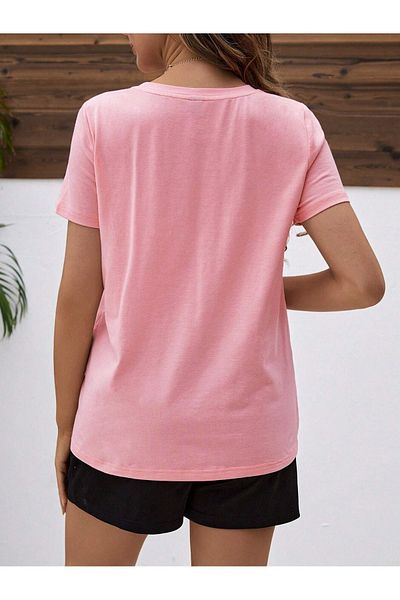 Modernica Pink Heart Patterned T-Shirt and Printed Oversize Shorts - Crew Neck