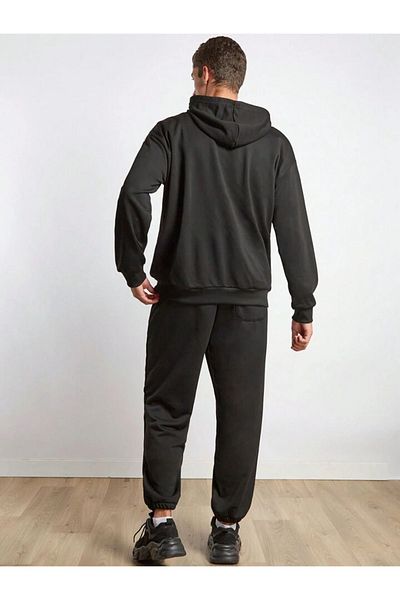 modaberry Αυθεντικό σετ αθλητικής φόρμας NewYork 388 Combination Bottom Top - Μαύρη στάμπα Oversize Λαστιχένια κουκούλα