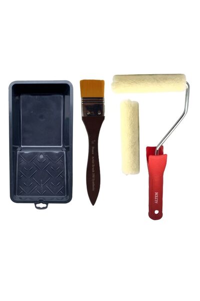 Desenartist Brush 10Cm Kadife Rulo 2 li Set+Desen Fırça 1,5 inc İpek Fırça+Boyama Kabı