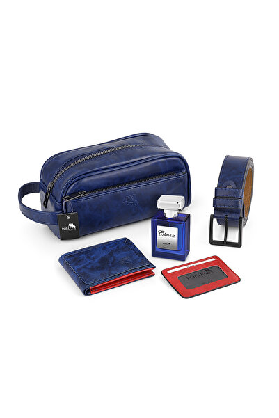 Polo Air Erkek El Çantası Cüzdan Kemer Kartlık Parfüm Set Lacivert Renk PN-30-L