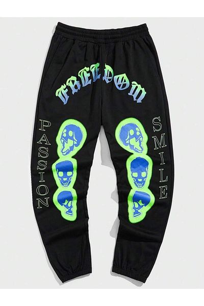 modaberry Freedom Passion Sweatpants Jogger - Μαύρο εμπριμέ ψηλόμεσο ελαστικό πόδι