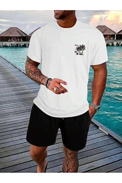 SeusCraft Tricou Palm - Tricou cu mânecă scurtă de vară oversize cu imprimeu alb