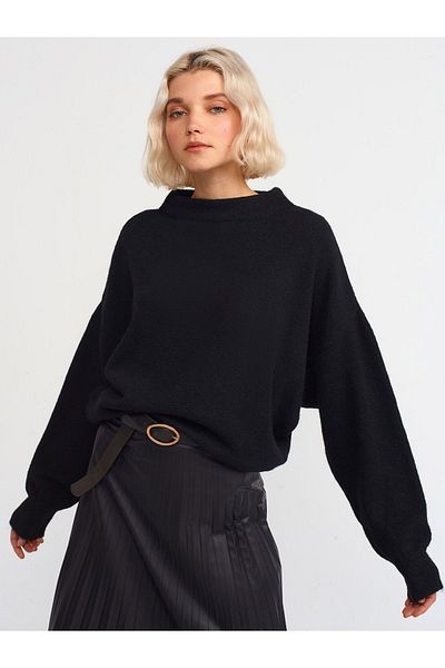Dilvin 10310 Pulover de bază cu guler vertical-negru