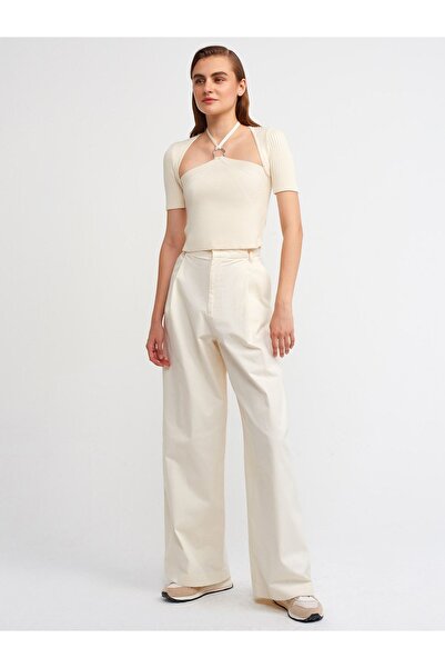 Dilvin 10293 Pulover cu mânecă scurtă cu buclă în față-natural