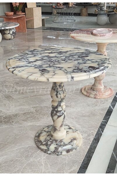 Sümeyra Marble Art Begonvil - Doğal Menekşe Mermer Sehpa | Mermer Ayaklı Fisk...