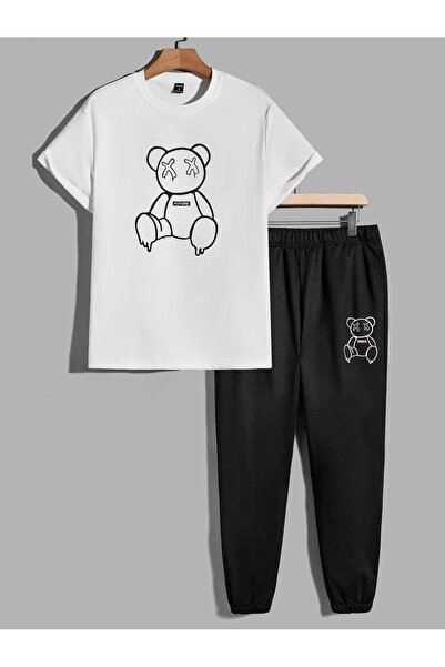 SeusCraft Future Teddy Bear T-Shirt Φούτερ Παντελόνι Jogger - Λευκό Μαύρο Σετ...