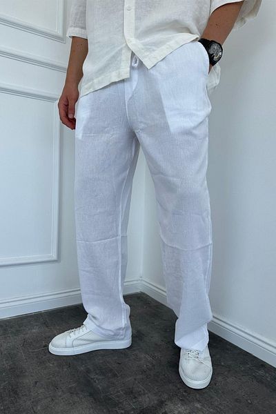 MADZEYMODA Λευκό φαρδύ ύφασμα - Ελαστική μέση, φαρδύ παντελόνι