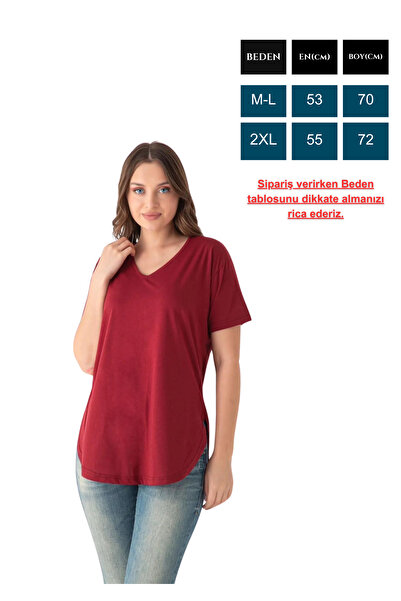 Trendbade Butik Γυναικείο μπλουζάκι με λαιμόκοψη σε μπορντό V