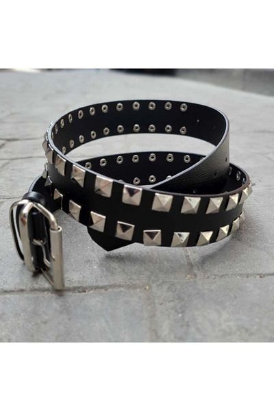 Köstebek Square Pyramid Studded Black Belt