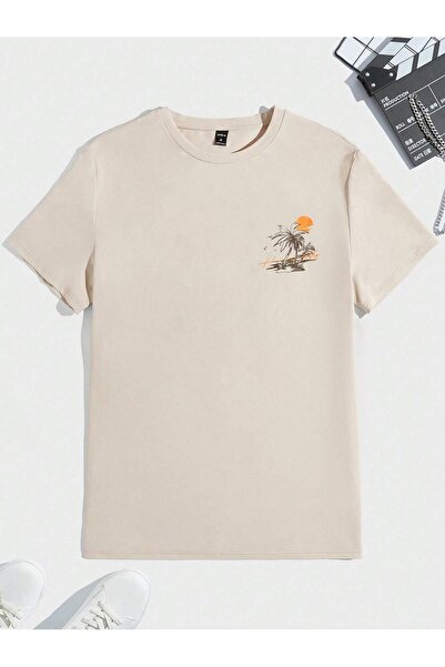 SeusCraft Μπλουζάκι Palmiye Sun Logo - Μπεζ με στάμπα, υπερμεγέθη καλοκαιρινό...