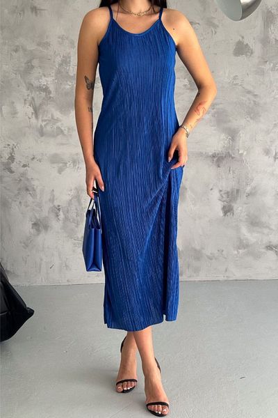 Ded COLLECTION Rochie de damă cu bretele, cu croială confortabilă, din stofă șifonată